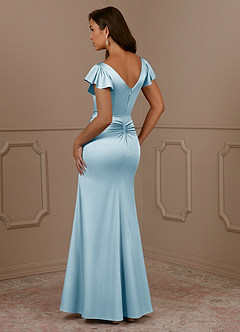 Azazie Roya Mother of the Bride Dresses Sky Blue Mermaid V-Neck Pleated Stretch Satin Dress image3