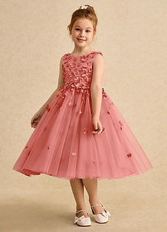 Azazie Lana Flower Girl Dresses Salmon Pink A-Line Sleeveless Matte Satin Dress image3