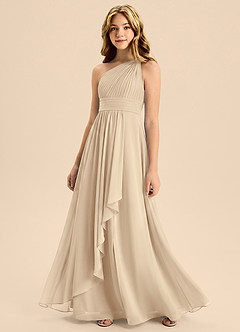 Azazie Skye Junior Abito A-Line in Chiffon Plissettato Champagne image3