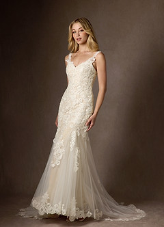 Azazie Poppy Wedding Dresses Diamond White Champagne Mermaid Sequins Tulle Dress image7