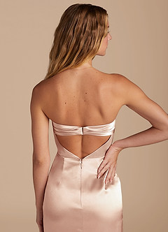 Azazie Leonis Bridesmaid Dresses English Rose Mermaid Pleated Metallic Satin Convertible Dress image3