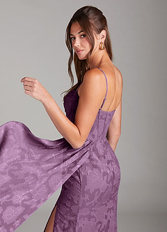 Azazie Denisa Bridesmaid Dresses Wisteria Sheath Pleated Floral Burnout Dress image5
