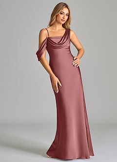 Azazie Celina Robes de demoiselle d'honneur Robe Fourreau en Satin extensible Épaule décolletée Améthyste image1