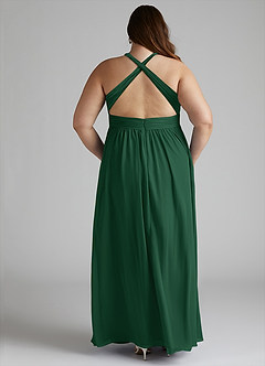 Azazie Ashia Robes de demoiselle d'honneur Robe Trapèze en Mousseline de soie Plissée Vert Foncé image11