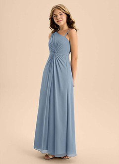 Azazie Brooke Junior Dusty Blue A-Line Side Slit Chiffon Dress image6