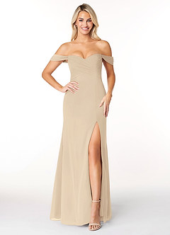 Azazie Joretta Bridesmaid Dresses Champagne A-Line Sweetheart Neckline Chiffon Convertible Dress image1