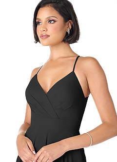 Azazie Avelina Brautjungfernkleider A-Linie V-Hals Gefaltet Chiffon Kleid Schwarz image4