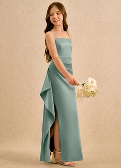 Azazie Cannoli Girls Formal Blumenmädchenkleider A-Linie Plissee Stretch-Satin Kleid Silberner Salbei image4