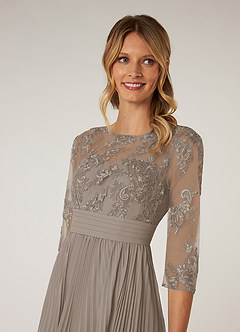 Azazie Tutu Mother of the Bride Dresses Taupe A-Line Boatneck Lace Chiffon Dress image5