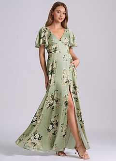 Azazie Kimber Bridesmaid Dresses Floral Vines A-Line Ruched Stretch Satin Dress image4