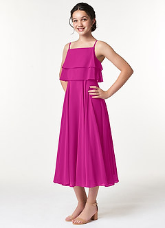 Azazie Ensley Junior Abito A-Line in Chiffon Plissettato Fucsia image4