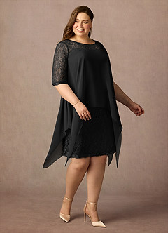 Azazie Flo Mother of the Bride Dresses Black A-Line Lace Chiffon Dress image3