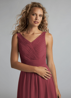 Azazie Grace Bridesmaid Dresses Merlot A-Line Pleated Chiffon Dress image5