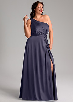Azazie Brooke Jurken voor bruidsmeisjes Jurk van Stretch Satijn met A-Lijn One-Shoulder Stormachtig image11