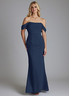 Azazie Luiza Bridesmaid Dresses Dark Navy Mermaid Off the Shoulder Chiffon Dress image5