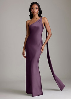 Azazie Galinda Suknie dla druhen Syrena Jedno ramię Satyna elastyczna Do ziemi Sukienka image4