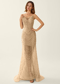 Cerys Champagner Perlen- und Strassbesetztes Ballkleid image4