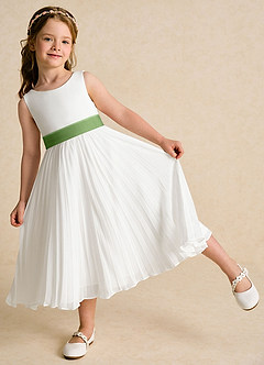 Azazie Margot Flower Girl Dresses Ivory Basil A-Line Pleated Chiffon Dress image3