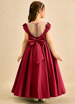 Azazie Toffee 플라워 걸 드레스 볼가운 보우 매트 새틴 발목 길이 드레스 image1
