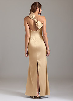 Azazie Arleth Robes de demoiselle d'honneur Robe Trapèze en Satin extensible Ue épaule Champagne image5