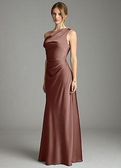 Azazie Emerson Bridesmaid Dresses Espresso Mermaid Off the Shoulder Stretch Satin Dress image2