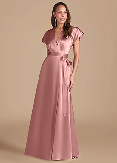 Azazie Nico Robes de demoiselle d'honneur Robe Trapèze en Satiné métallisé Plissée Rose Poussiéreuse image1