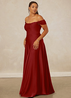 Christian Siriano Bridal for Azazie 1002 Bridesmaid Dresses Pomegranate A-Line Off the Shoulder Stretch Satin Convertible Dress image12
