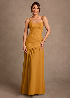 Azazie Flossie Mère de la mariée Robes Robe Trapèze en Mousseline de soie Plissée Caramel écossais image4