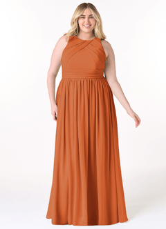 Azazie Harper Bridesmaid Dresses Cinnamon A-Line Pleated Chiffon Dress image6
