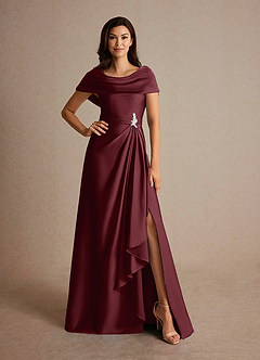 Azazie Branford Mère de la mariée Robes Robe Trapèze en Satin extensible Plissée Cabernet image5