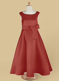 Azazie Lindy Flower Girl Dresses Terracotta A-Line Pleated Matte Satin Dress image13