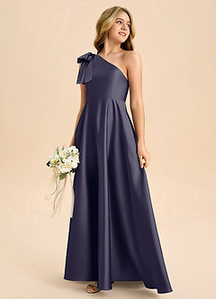 Azazie Penguin Junior Abito A-Line in Raso Elasticizzato Fiocco Stormy image6