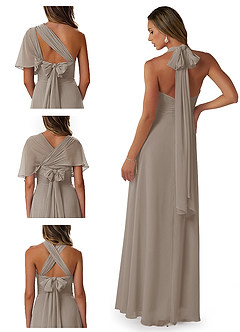 Azazie Fifi Vestidos de damas de honor Vestido de Gris Pardo de Gasa de Corte En A Convertible con Sin tirantes image8