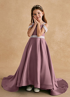 Azazie Jodi Flower Girl Dresses Vintage Mauve A-Line Matte Satin Dress image5