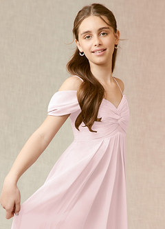 Azazie Kaitlynn Junior Vestido de Rosa Rubor de Gasa de Corte En A con Vestidos sin tirantes image6