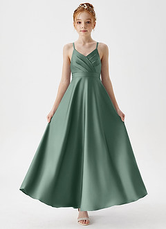 Azazie Avelina Junior A-Linie Plissee Stretch-Satin Kleid Eukalyptus image5