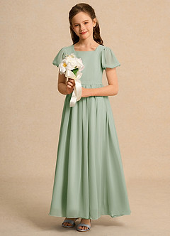 Azazie Joss Robe Demoiselle D'honneur Fillette Robe Trapèze en Mousseline de soie avec manches Vert Sauge image12