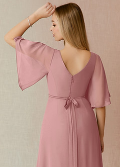 Azazie Cierra Bridesmaid Dresses Dusty Rose A-Line V-Neck Chiffon Dress image8