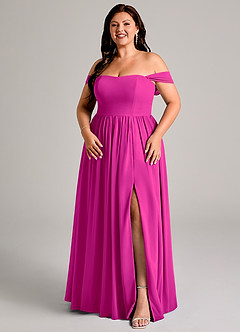 Azazie Calianna Bridesmaid Dresses Fuchsia A-Line Off the Shoulder Chiffon Convertible Dress image14