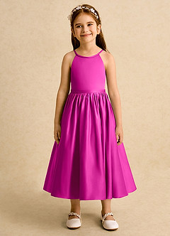 Azazie Indi Final Sale Powder Pink A-Line Bow Matte Satin Dress image6