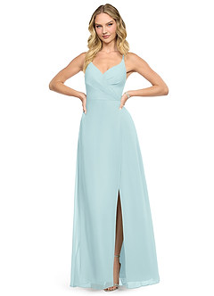 Azazie Davis Bridesmaid Dresses Sea Glass A-Line V-Neck Chiffon Dress image2
