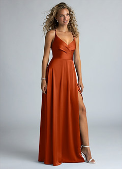 Azazie Davis Brautjungfernkleider A-Linie Plissee Stretch-Satin Kleid Paprika image5
