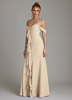 Azazie Karmela Bridesmaid Dresses Champagne A-Line Off the Shoulder Chiffon Dress image5
