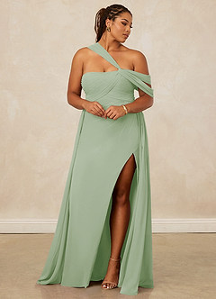 Christian Siriano Bridal for Azazie 1014 Robes de demoiselle d'honneur Robe Trapèze en Mousseline de soie Épaule décolletée Vert Sauge image5