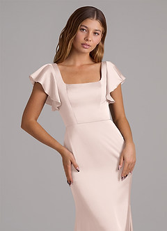 Azazie Elkie Jurken voor bruidsmeisjes Jurk van Stretch Satijn met Zeemeermin Vierkante halslijn Blozend Roze image6