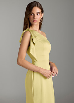 Azazie Rinna Bridesmaid Dresses Lemon Sorbet Mermaid Ruched Stretch Satin Dress image5