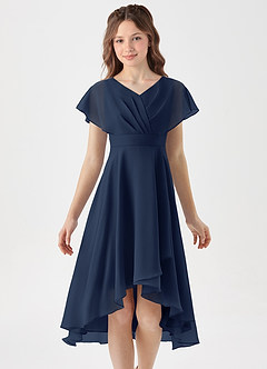 Azazie Graciela Junior Dark Navy A-Line Pleated Chiffon Dress image3