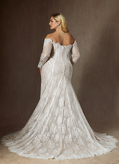 Azazie Katherine Wedding Dresses Diamond White Mermaid Off the Shoulder Tulle Dress image9