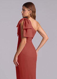 Azazie Yuanna Brudtärnklänningar Klä av Sjöjungfru i Chiffong Ena axeln Terrakotta image8