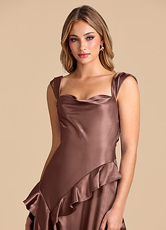 Azazie Sloane 신부 들러리 드레스 A라인 스윗하트 네크라인 메탈릭 새틴 바닥 길이 드레스 image7